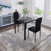 Small Space Dining Set 3Pcs Square Black Glass Dining Table+ 2 Dining Chairs Set