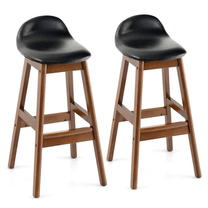 2Pcs Upholstered PU Leather Bar Stools Mid-Century Farmhouse Stools w/Footrest