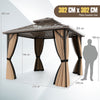 Heavy-Duty Double-Roof Galvanized Metal Top Hardtop Gazebo-Coffee