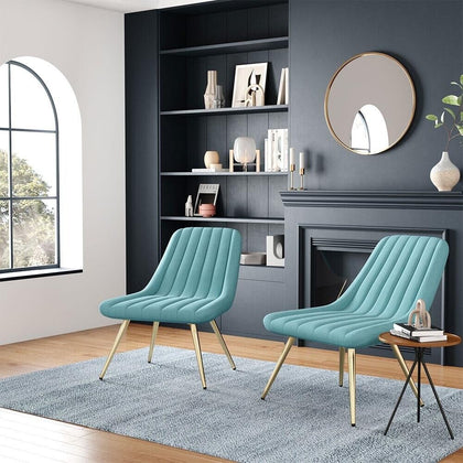Modern Accent Chair Pinstripe Leaning Back Velvet Leisure Armchair Metal Legs