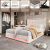 Upholstered Bed 4ft6 Double LED Hydraulic Bed Frame with Ottoman Storage Beige