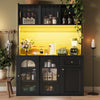 Tall Kitchen Display Cabinet 120x35x167cm with LED Lighting, Glass Doors, Black