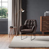 Vintage Distressed Brown Leather Armchair Metal Frame Padded Seat Accent Chair