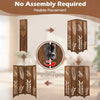 4-Panel Room Divider Privacy Screen with Carved Leaf Pattern-Brown