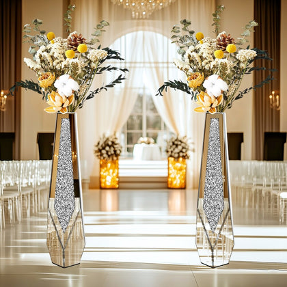 Luxury Mirrored Flower Vase Sparkle Crushed Diamond Vase for Artificial Flower