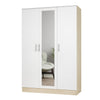 High Gloss 3 Door Triple Mirrored Wardrobe White&Oak with Hanging Rail & Shelves