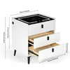 LED Bedside Table 3 Drawers Wireless Charging Side Cabinet White Nightstand Scdb