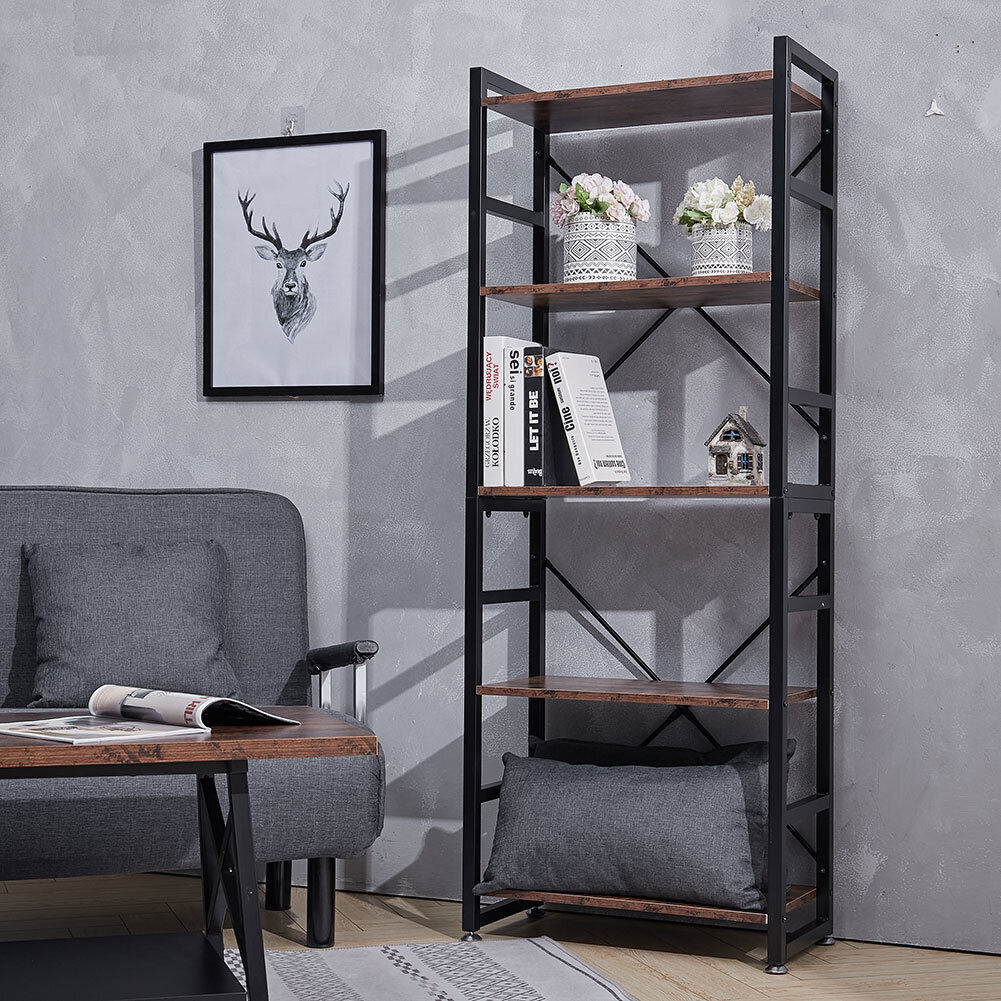 Large 5 Tier Wooden Shelf Storage Rack Home Office Bookcase Corner Shelving Unit
