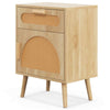 Rattan Nightstand Boho Bedside Table with Storage Drawer
