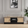 Rattan Woven 2 Doors Wooden TV Cabinet Stand Living Room Entertainment Unit 4FT