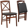 Folding Dining Chairs 2 Pack PVC Padded Seat High Backrest Brown Frame