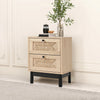 Two-Drawer Rattan Door Bedside Table Home Cabinet Bedroom Storage Black Frame UK