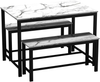 Dining Table Set 3 Piece Table Benches Space Saving Kitchen White Marble Home