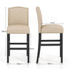 Set of 2 Bar Stools Wooden Counter Height Chair Upholstered W/ Rubber Wood Legs