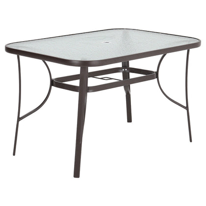 1.2m Brown Garden Tempered Glass Table Patio Rectangle Dining Table Parasol Hole