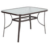 1.2m Brown Garden Tempered Glass Table Patio Rectangle Dining Table Parasol Hole