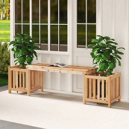 2 Person Patio Bench with/ 2 Side Flower Box Wooden Bench with Planter