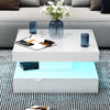 Coffee Table LED Lights Square Cocktail Table Marble Pattern Living Room White