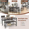 4Pcs Kitchen Dining Set Metal Frame Industrial Table Chairs Bench Set Grey