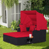 Outdoor Hand-Woven PE Wicker Daybed Patio Loveseat Sofa Set Retractable Canopy