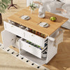 Kitchen Storage Trolley, Rolling Island Cabinet with Drop-Leaf Tabletop, White