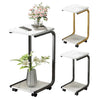 Rolling C-Shaped Laptop Side Table Bedside Table Sofa End Table with 2 Shelves