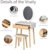 Dressing Table Vanity Set Make up Desk with Dimmable LED Light Mirror Stool Wood