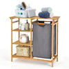 Bamboo Laundry Hamper Stand Bathroom Laundry Organizer w/ Removable Sliding Bag