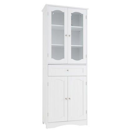 160cm Tall Bathroom Storage Cabinet Freestanding Linen Cabinet w/ 2 Doors White