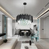 Glass Crystal Chandelier Black Flush Mount Ceiling Light Fixture for Dining Room