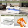 Coffee Table White High Gloss Tea Table with LED RGB Lights 2 Drawer Storage
