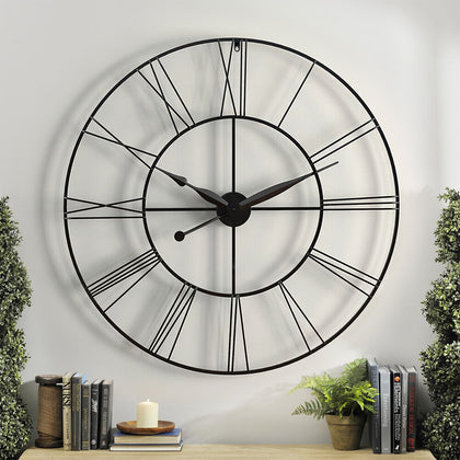 Large 80CM Skeleton Metal Roman Wall Clocks Big Numerals Giant Open Round Face