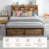 Industrial King Size Metal Bed Frame Wooden Panels Integrated Storage Headboard