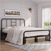 4ft6 Double Bed, Strong Metal-Framed Bed with Headboard, Black Iron Bed Frame