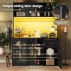 Tall Kitchen Display Cabinet 120x35x167cm with LED Lighting, Glass Doors, Black