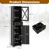 Tall Bathroom Storage Cabinet Floor Cabinet with Glass Door and Drawer Black