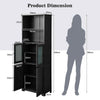 Floor Storage Organizer Kitchen Pantry Cupboard w/ Glass Doors-Black