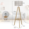 Tripod Floor Lamp Free Standing Light with Linen Shade Shelf Bedroom Living Room