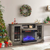 60in Grey Living Room TV Stand w/ Electric Fireplace Fire Log Stove Unit Cabinet