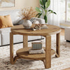 Solid Wood Round Coffee Table, 2-Tier Farmhouse Circle Center Accent Table,Brown