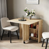 Mobile Wood Folding Dining Table Drop Leaf Rolling Desk with 2 Storage Shelves
