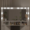 High Gloss Corner Dressing Table LED Lights 3 Mirrors Drawers Makeup Desk Stool