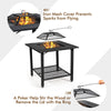 4 in 1 Outdoor Fire Pit Dining Table Square Wood Burning Fire Bowl W/ Mesh Cover