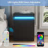 LED Bedside Table 2 Drawers Cabinet Charging Station Nightstand Storage Black