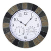 Home Garden Wall Clock with Thermomter Indoor Outdoor Arabic 34cm Slatted Effect