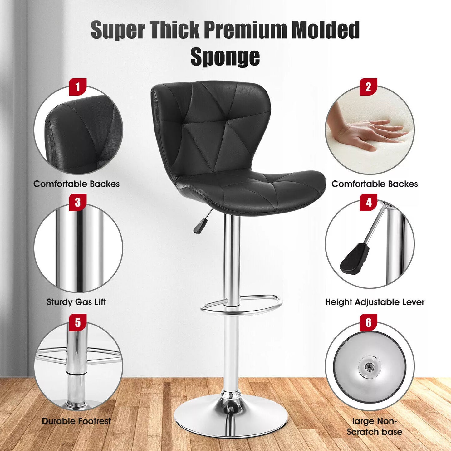2 X BAR STOOLS KITCHEN SWIVEL PU LEATHER STOOLS DINING ROOM BREAKFAST PUB CHAIRS