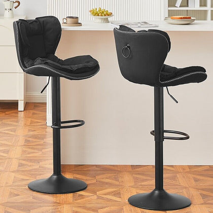 2x Faux Leather Bar Stools Gas Lift Adjustable Pub Chair Frosting Base Swivel
