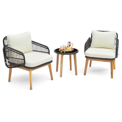 3 Piece Patio Chair Set Outdoor Rattan Bistro Set with Removable Cushion