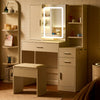 Dressing Table With Sliding LED Mirror Hidden Storage& Stool 3 Drawers Shelves