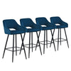 Pair of Blue Bar Stools Velvet Bar Chair with Padded Seat Modern Kitchen Chair